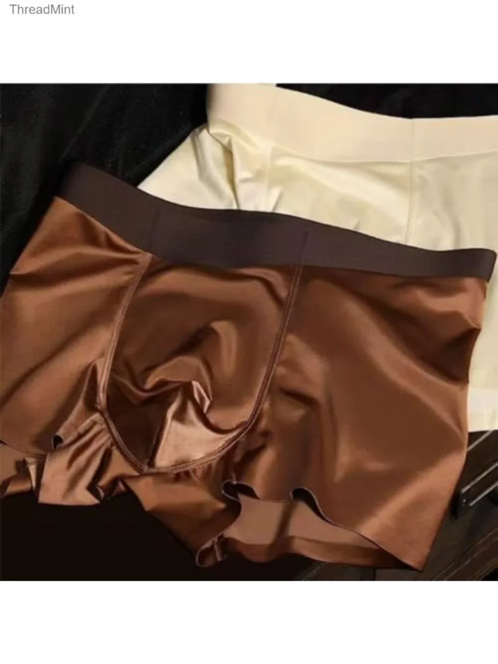 Satin Silk Boxer Briefs Seamless Breathable Mid Waist Underwear